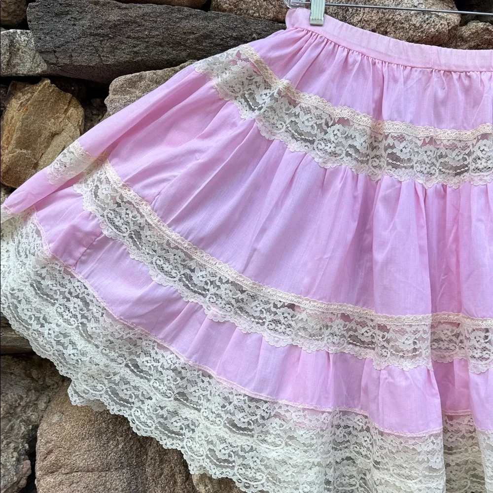 Vintage Chic Pink & Lace Full-Circle Skirt tutu square-dance retro rockabilly - Picture 2 of 14